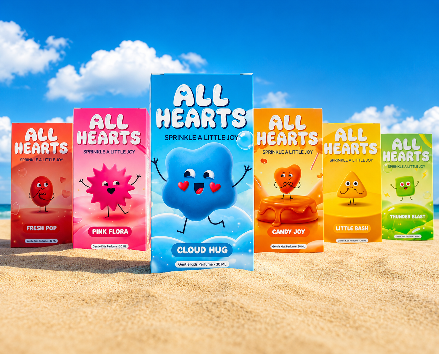 Bright beach product showcase for kids
